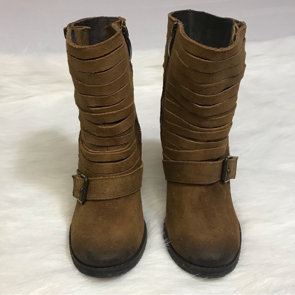 Naughty Monkey Brown Suede Boho Block Heel Boots Size 7.5 - Picture 3 of 11